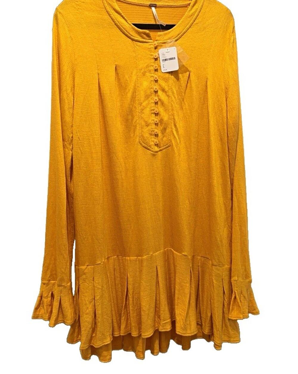 Free People NWT $78 Fall or Summer Struttin Mini Dress Bell Waffle Ruffle Hem L